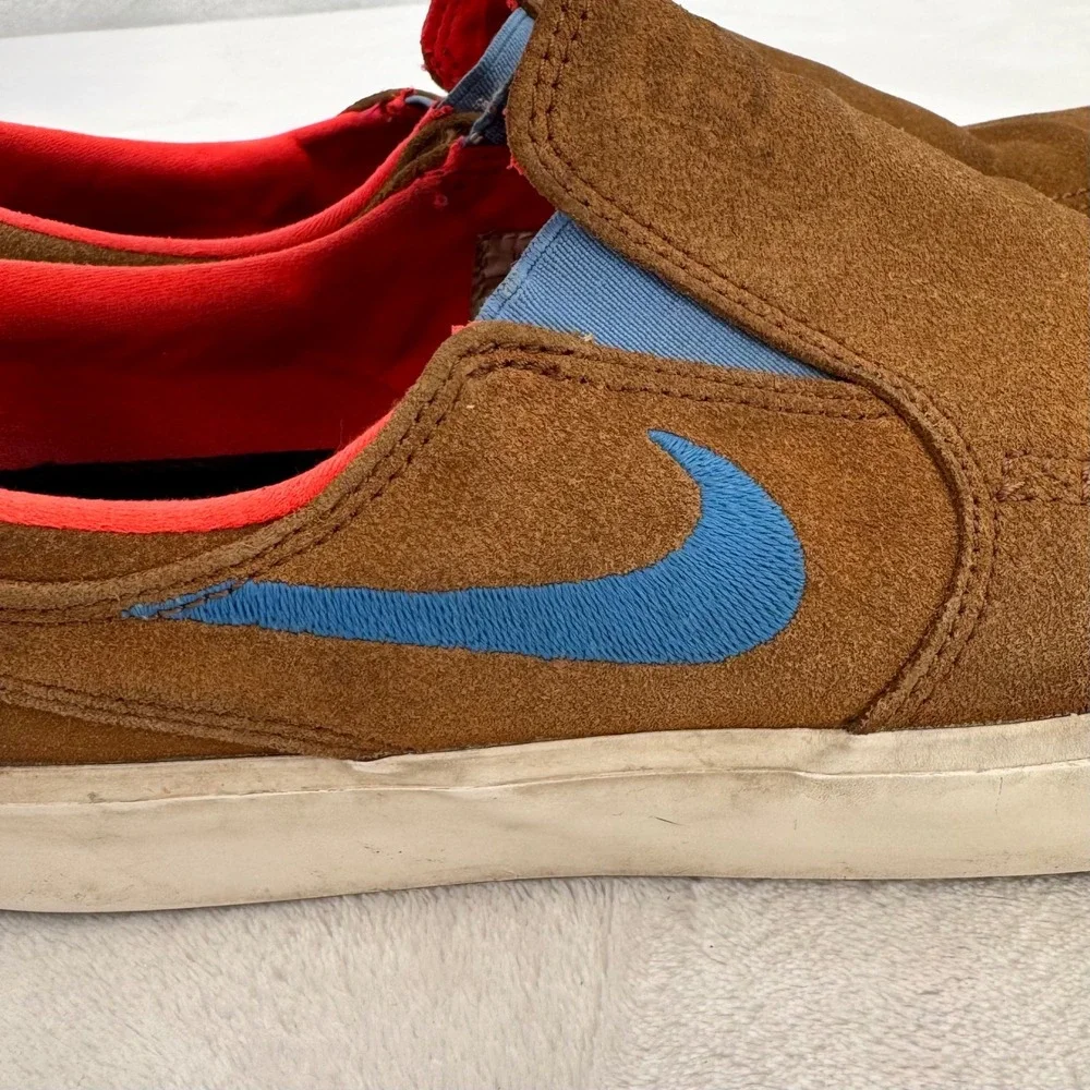 Nike Zoom SB Stefan Janoski Slip Tan Blue Mens Size 10 Brown Suede Nike Swoosh